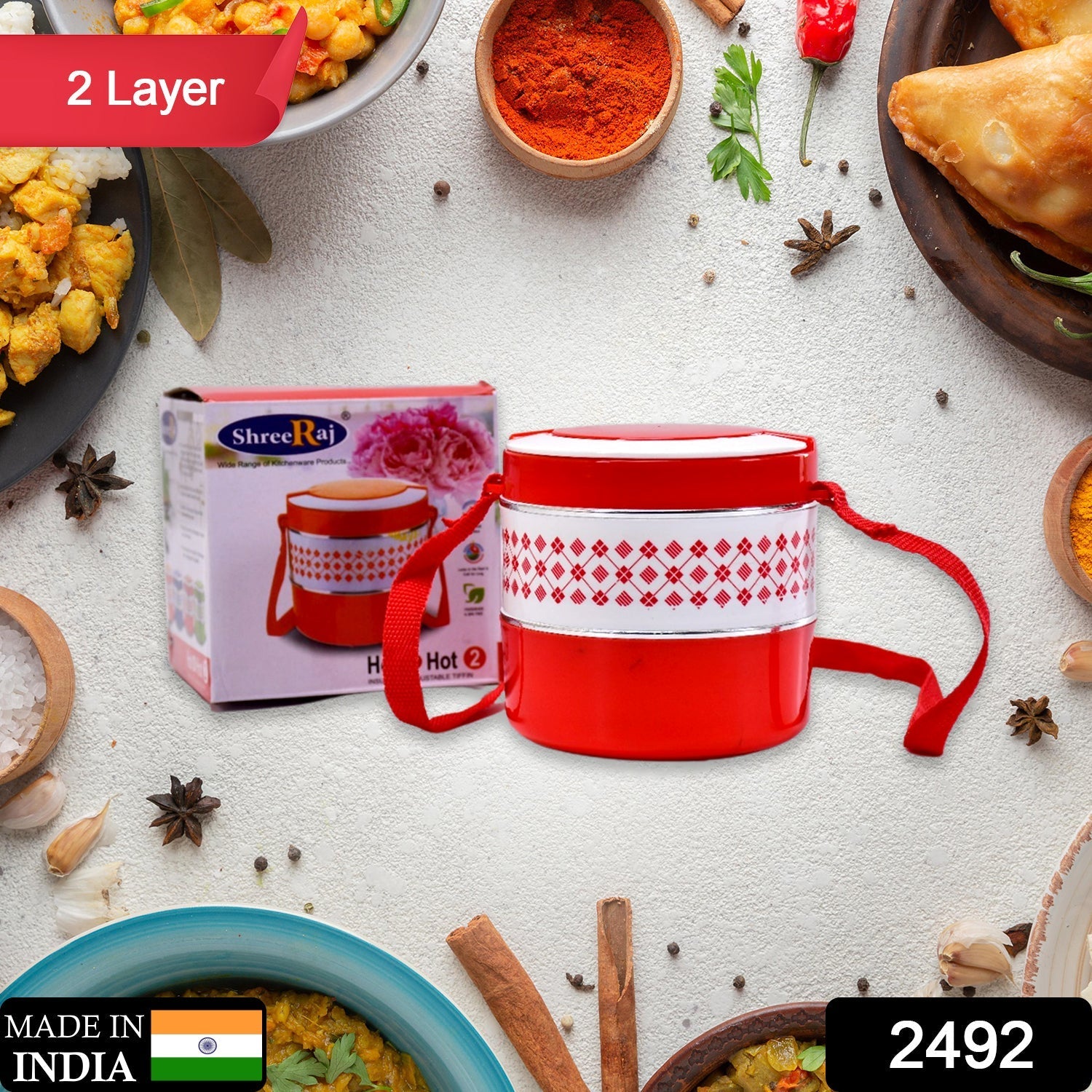 Adjustable tiffin set with 2 containers. Adjustable tiffin set with 2 containers.